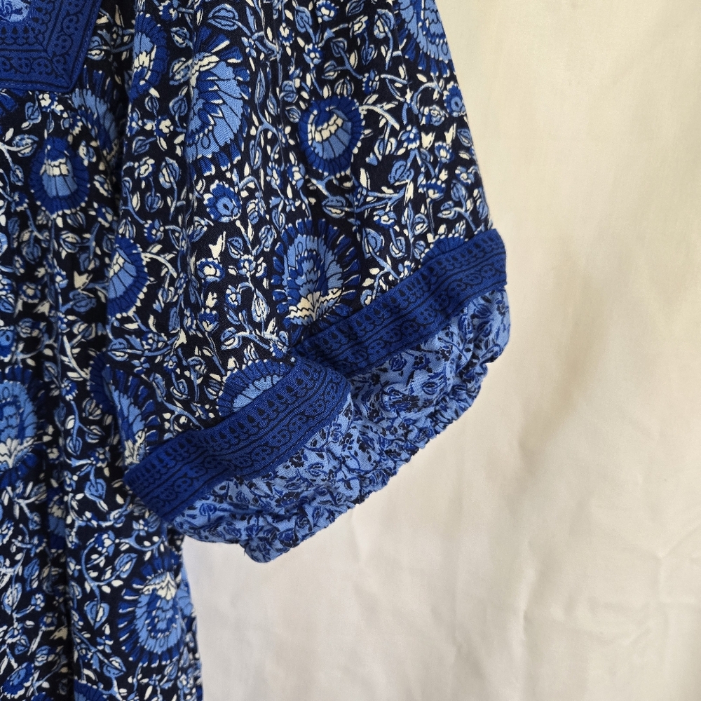 Old Navy Women's Blue Floral Boho‎ Puff-Sleeve Summer Mini Swing Dress Medium - Picture 3 of 9